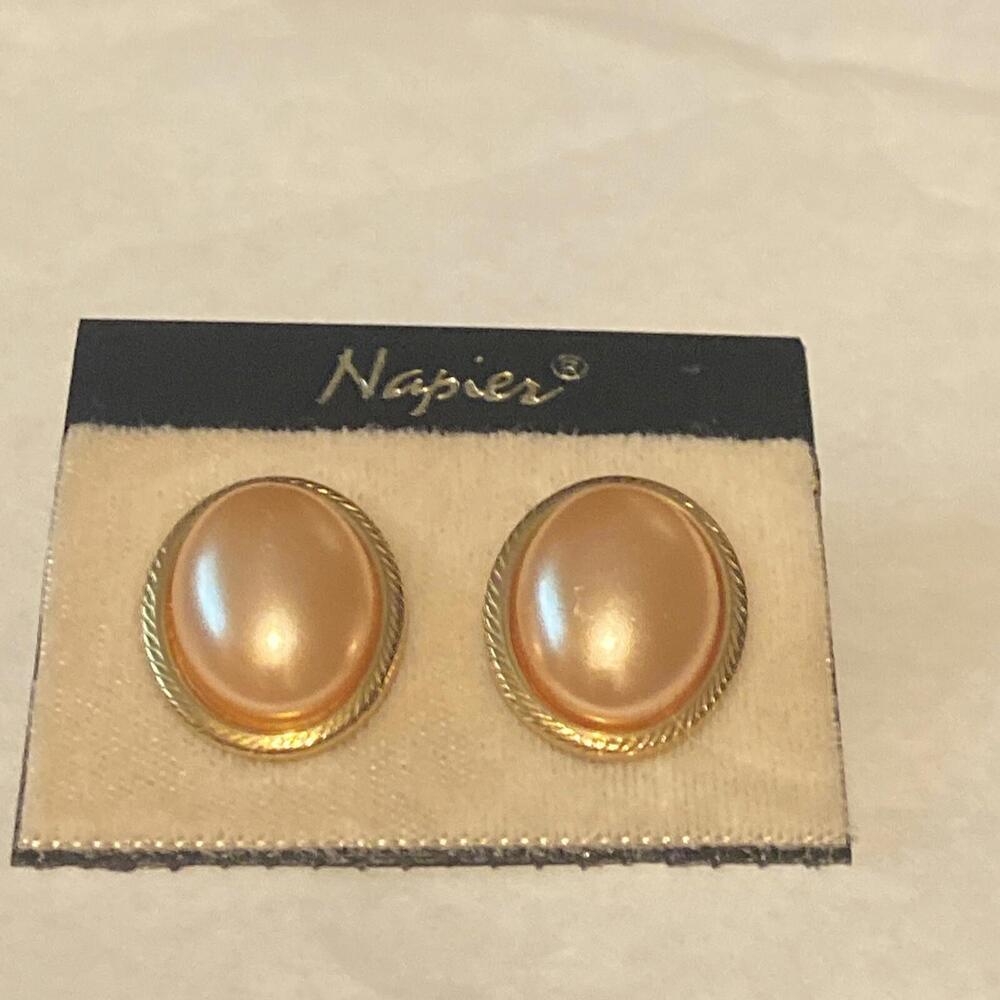 Napier Faux Pearl Pierced Earrings Gold Tone Surgical Steel Posts7113-G/PCH.